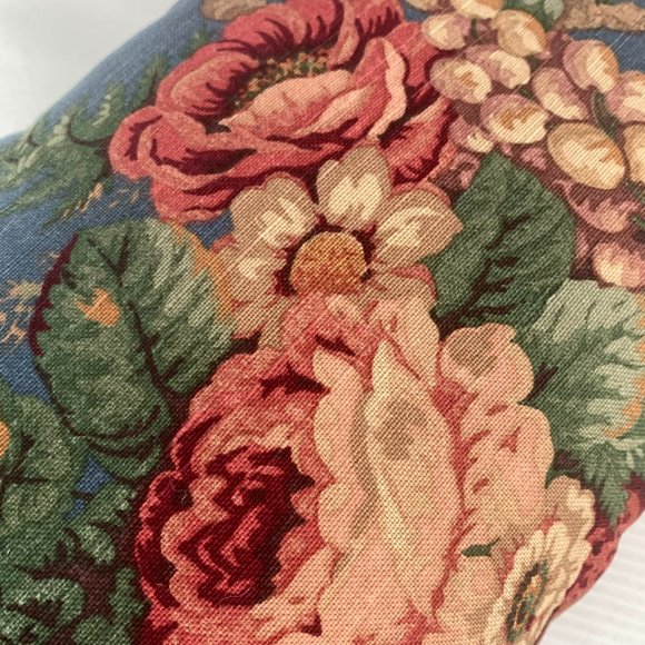 Unbranded Blue Pillow Pink Roses Plaid Ruffle Button Detail 19" X 11" - Picture 3 of 6